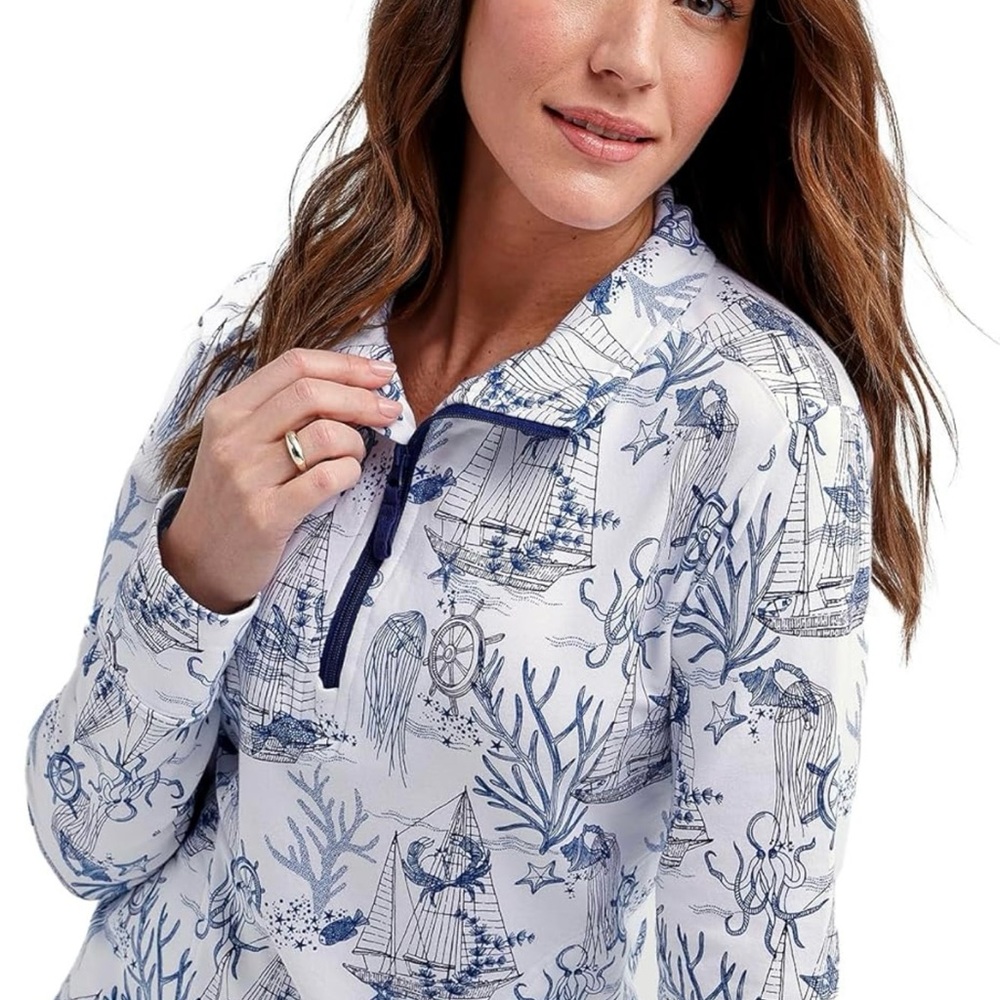 Vera Bradley Blue and White Nautical Print Sweatshirt